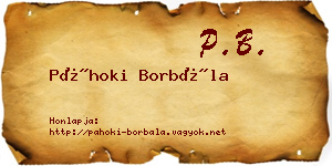 Páhoki Borbála névjegykártya